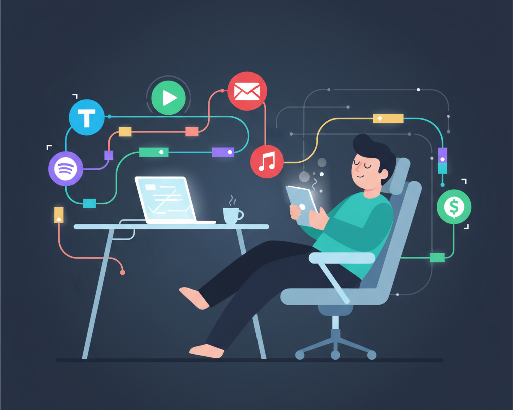 Alfaz Mahmud Rizve explaining what n8n is while automation blocks connect different apps, showing AI automation for SaaS and agencies