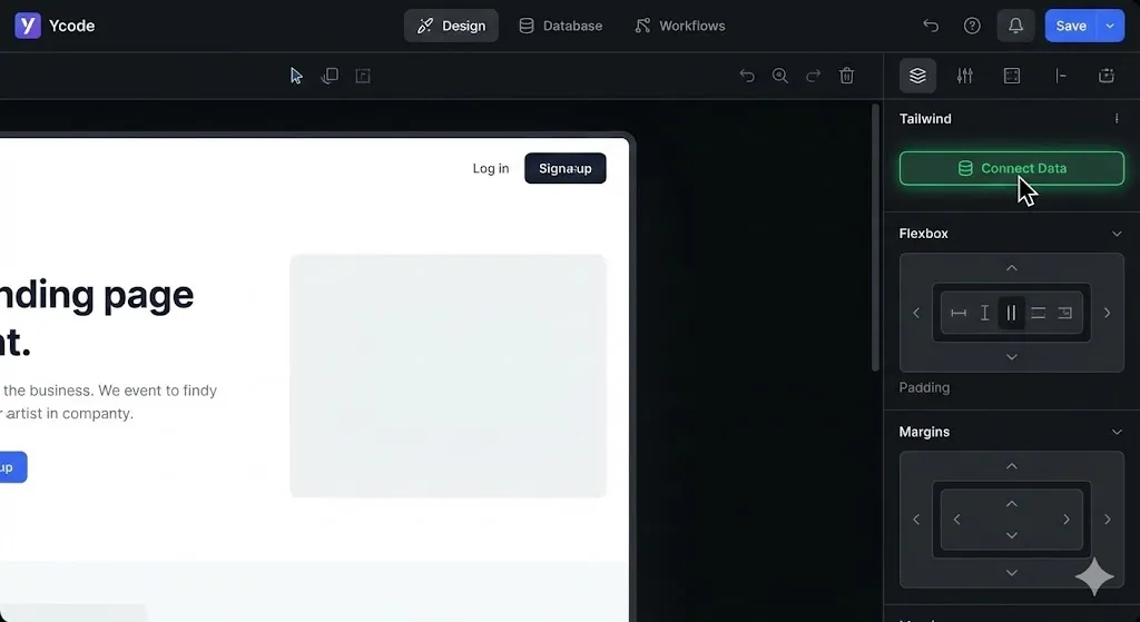 Ycode visual CSS editor interface showing Tailwind controls, demonstrated for outstanding ideas for SaaS MVPs by Alfaz Mahmud Rizve.